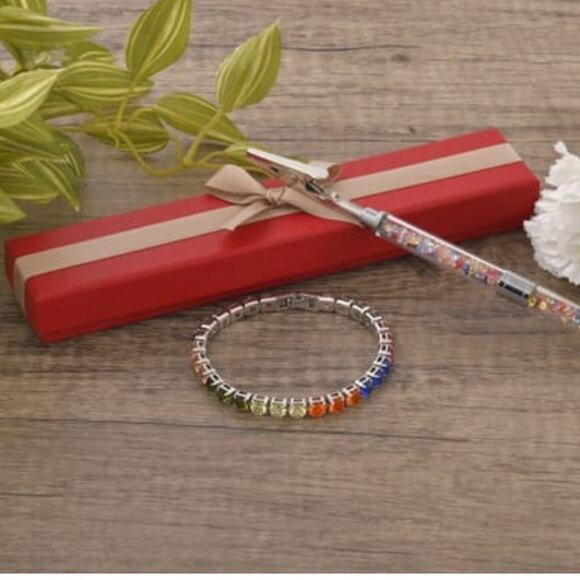 Set of Austrian crystal tennis bracelet and bracelet buddy. 7.5” Silvertone. - Picture 2 of 7